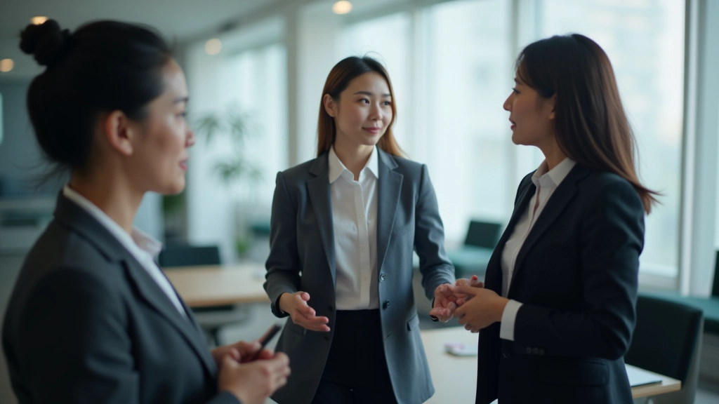 Group of people in discussion, collaborative body language, natural lighting, professional environment